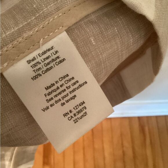 HEARTLOOM SIZE MEDIUM WHITE TAN STRIPED DOUBLE BREASTED LINEN BLAZER JACKET - Picture 8 of 8